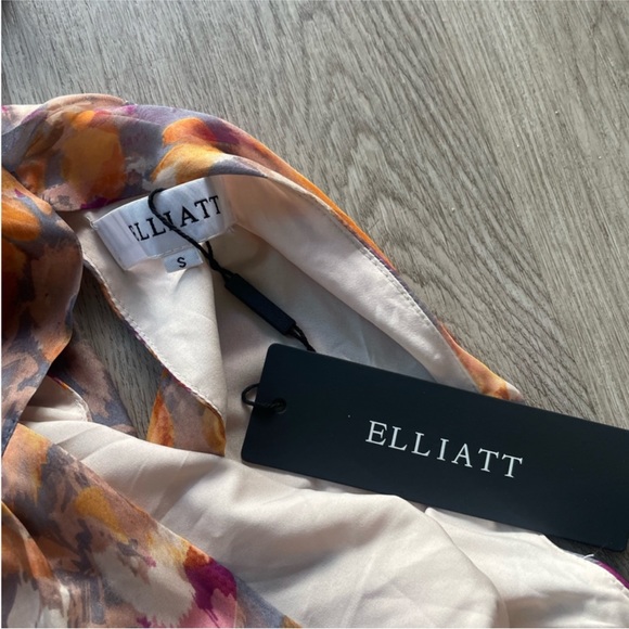 NWT Elliott historical watercolor print high neck asymmetrical gown dress size s - Picture 6 of 6